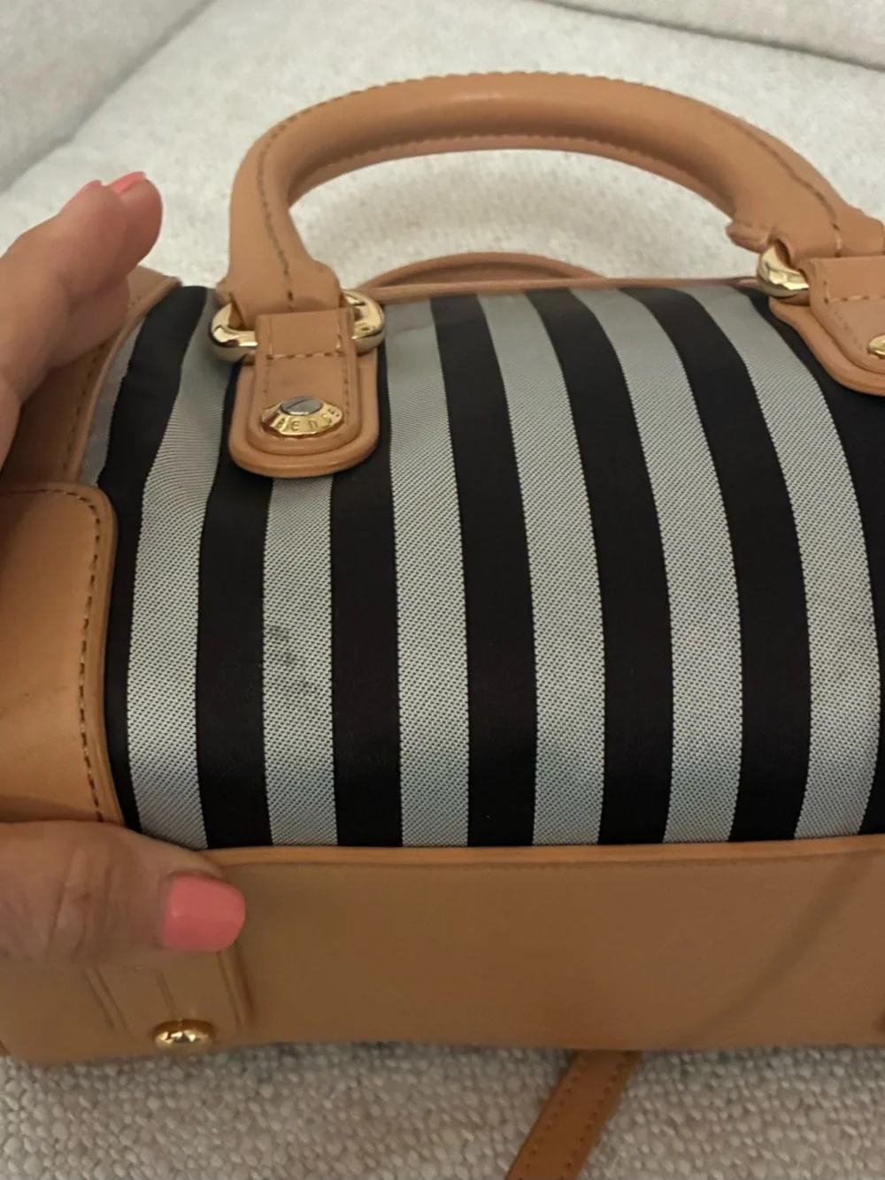 Henri Bendel EUC Mini Stripe Nylon & Leather Crossbody / Satchel Bag @9”x 7” - Picture 10 of 16